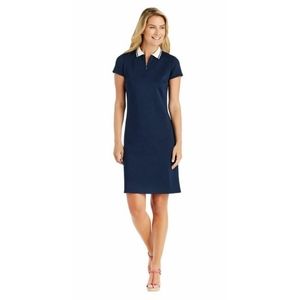 J. McLaughlin Montclair Polo Dress Navy Blue White Collar.